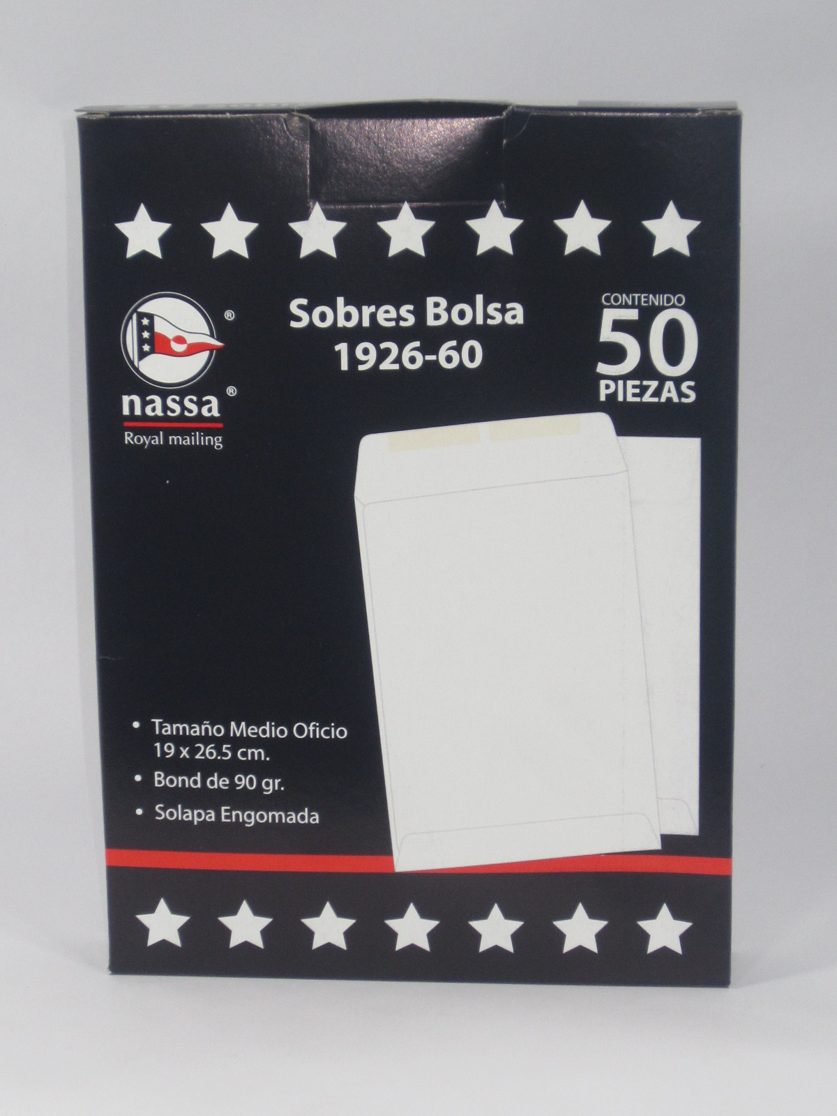 SOBRE BOLSA BOND 19X26 1/2 OFICIO PAQ C/50 60GMS NASSA      