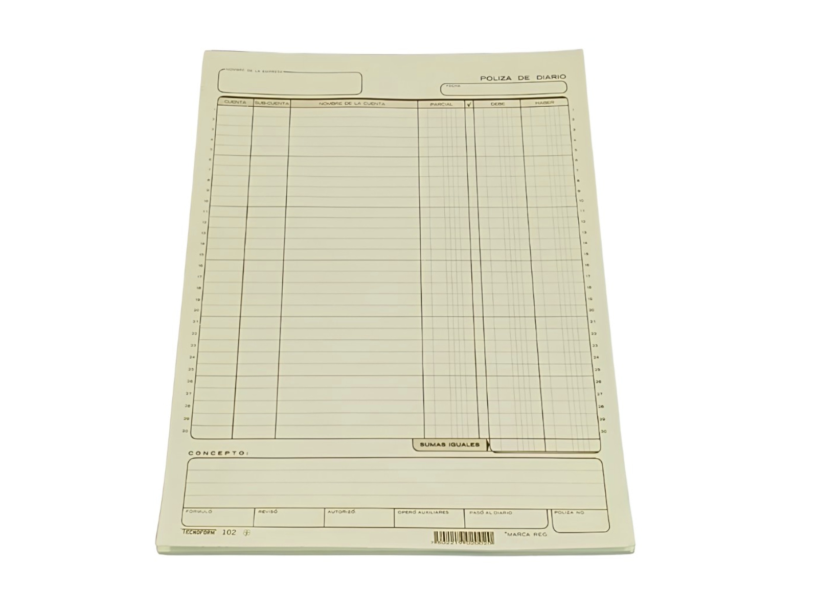 BLOCK TEC 0102 POLIZA DE DIARIO P/MANO CARTA 50 HJS         